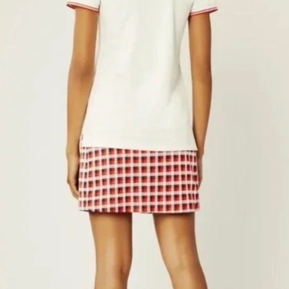 Tory Burch Sport Skirt Skort Womens Jacquard Red Blue Check Pockets XS NWT - Picture 2 of 11